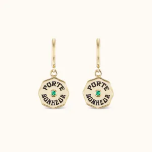 Wee Porte Bonheur Hoops with Emerald and Raised Gold
