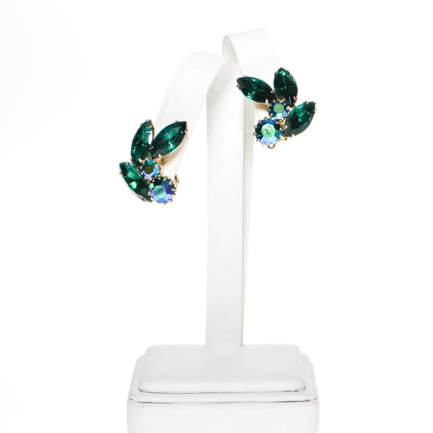Weiss Peacock Blue Green Rhinestone Earrings