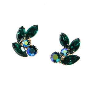 Weiss Peacock Blue Green Rhinestone Earrings