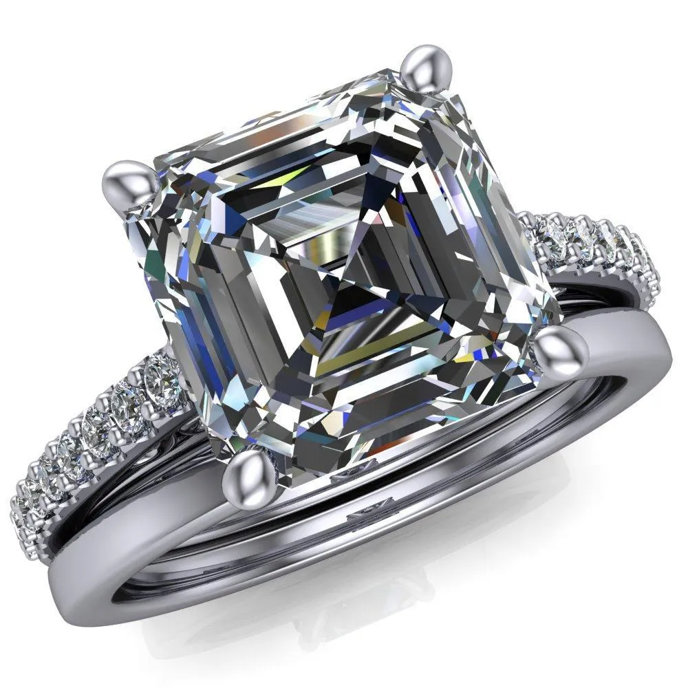 Wendy Asscher Moissanite Glow Cathedral Diamond 4 Prong Ring