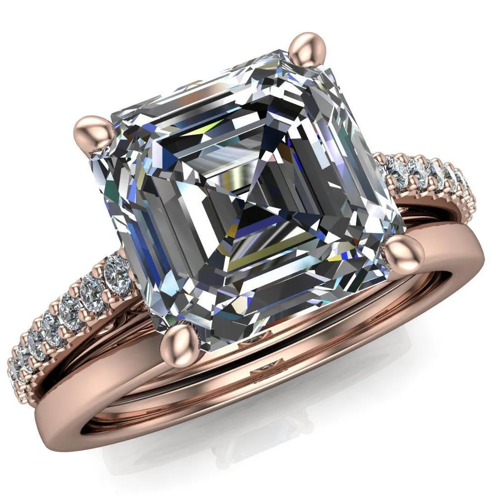 Wendy Asscher Moissanite Glow Cathedral Diamond 4 Prong Ring