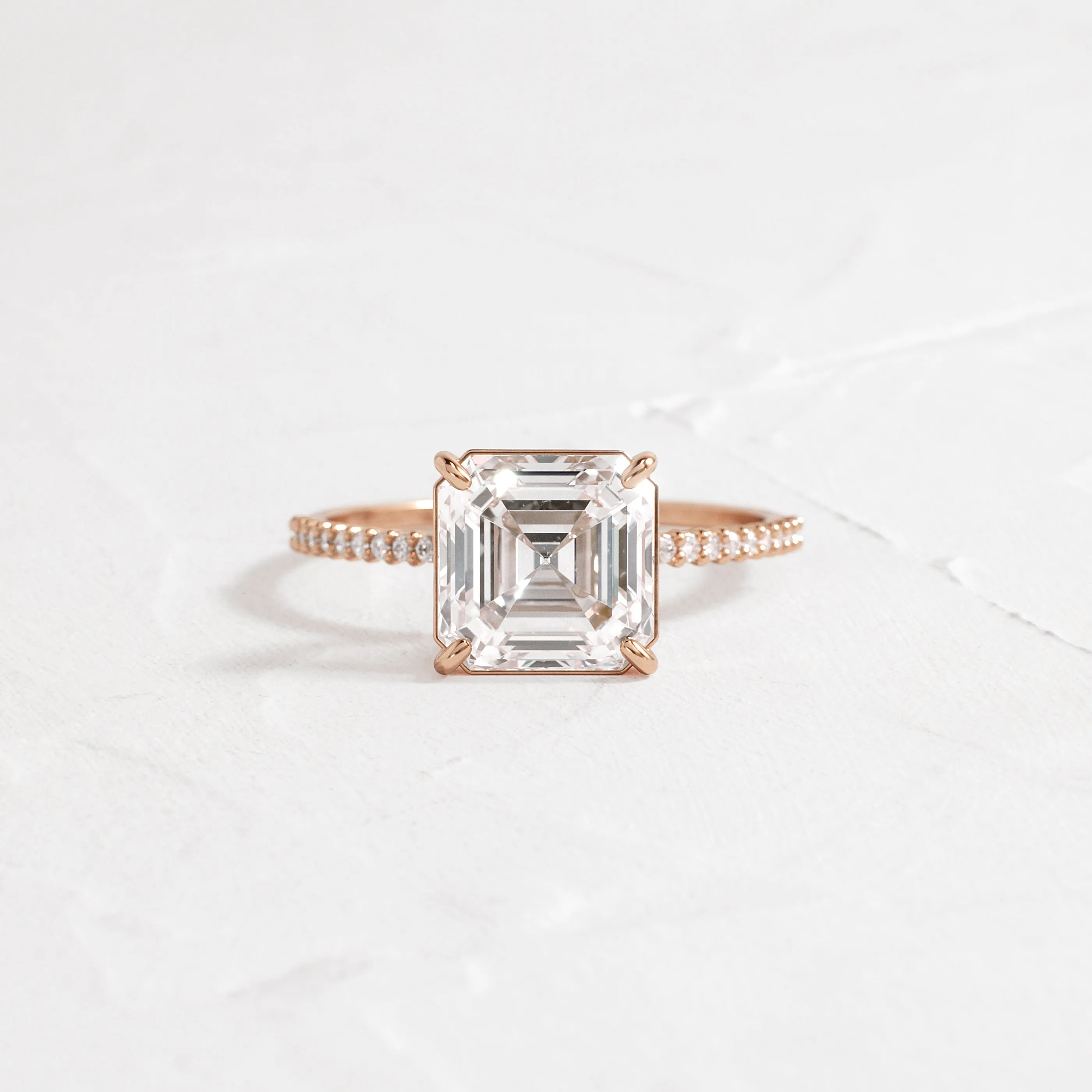 Whisper Ring with Pave Band, Asscher Cut