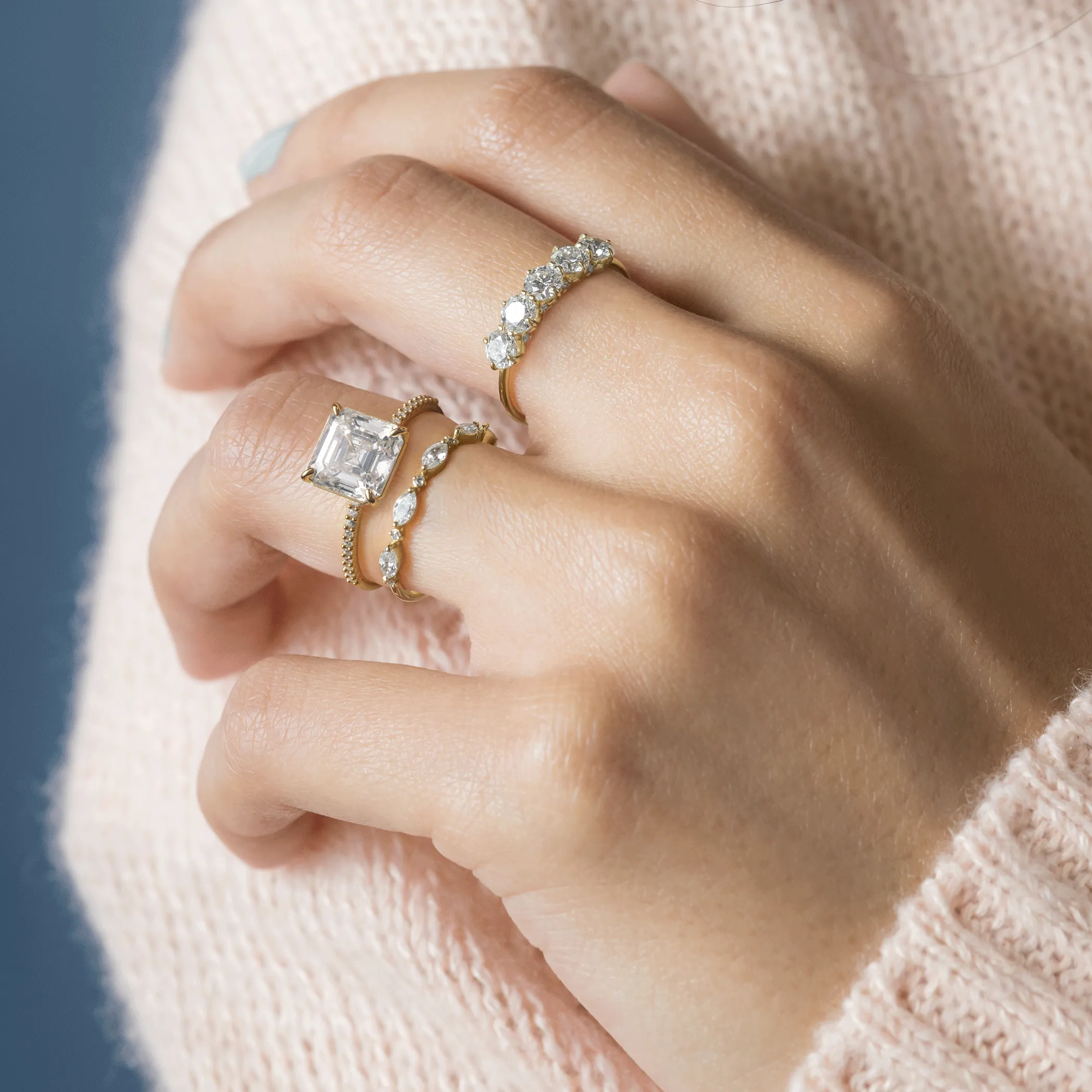 Whisper Ring with Pave Band, Asscher Cut