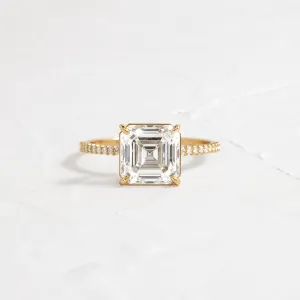 Whisper Ring with Pave Band, Asscher Cut