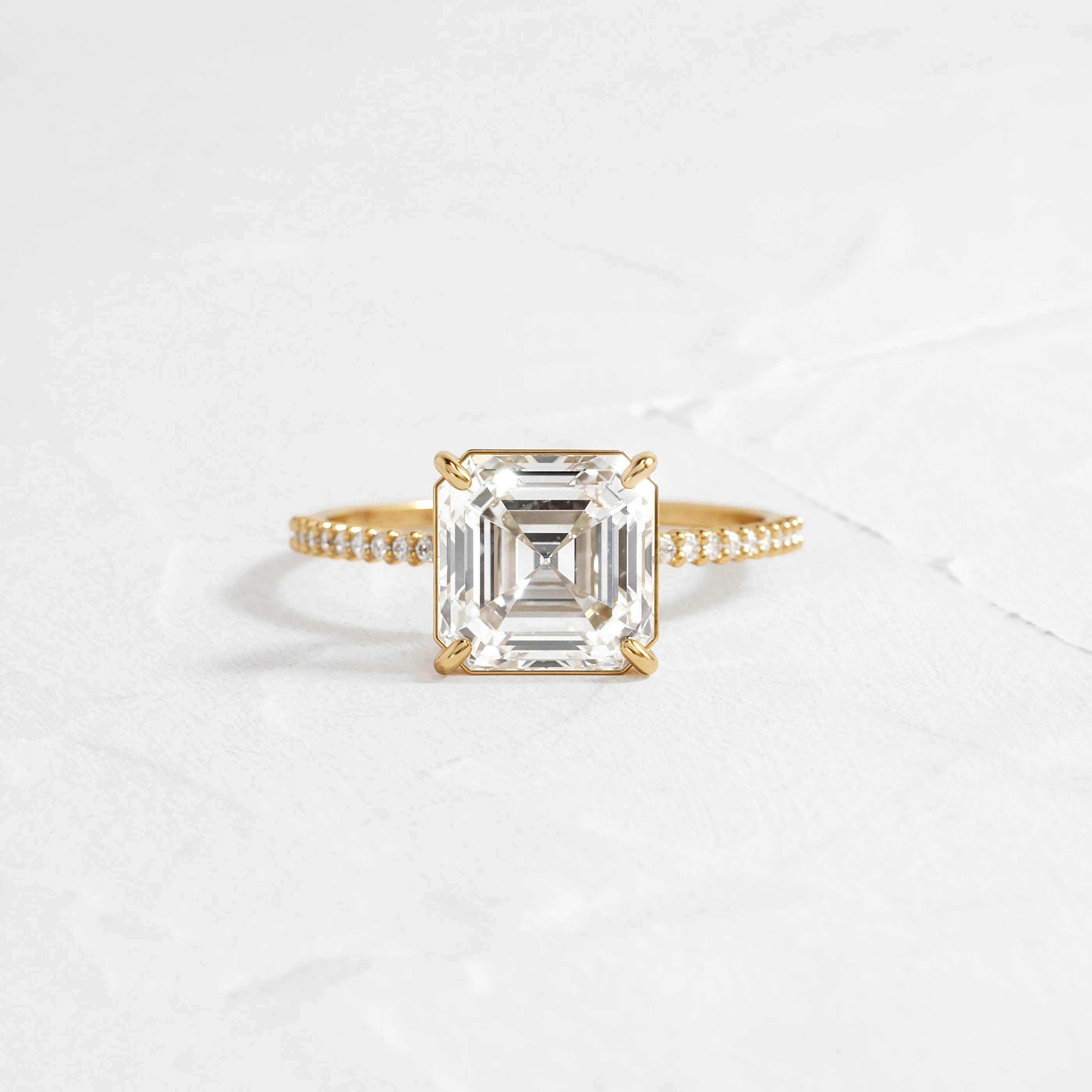 Whisper Ring with Pave Band, Asscher Cut