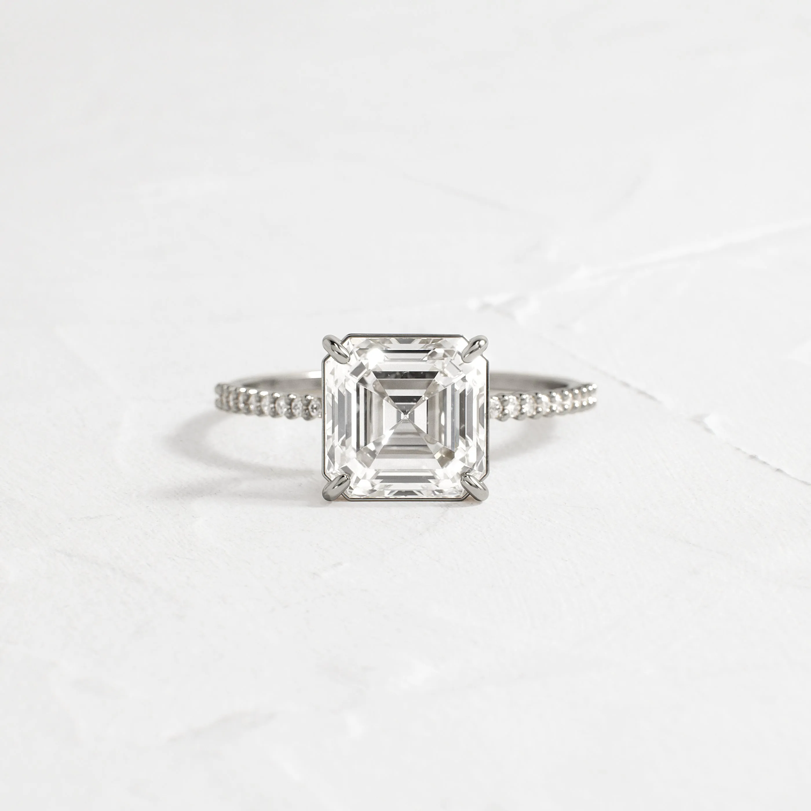 Whisper Ring with Pave Band, Asscher Cut