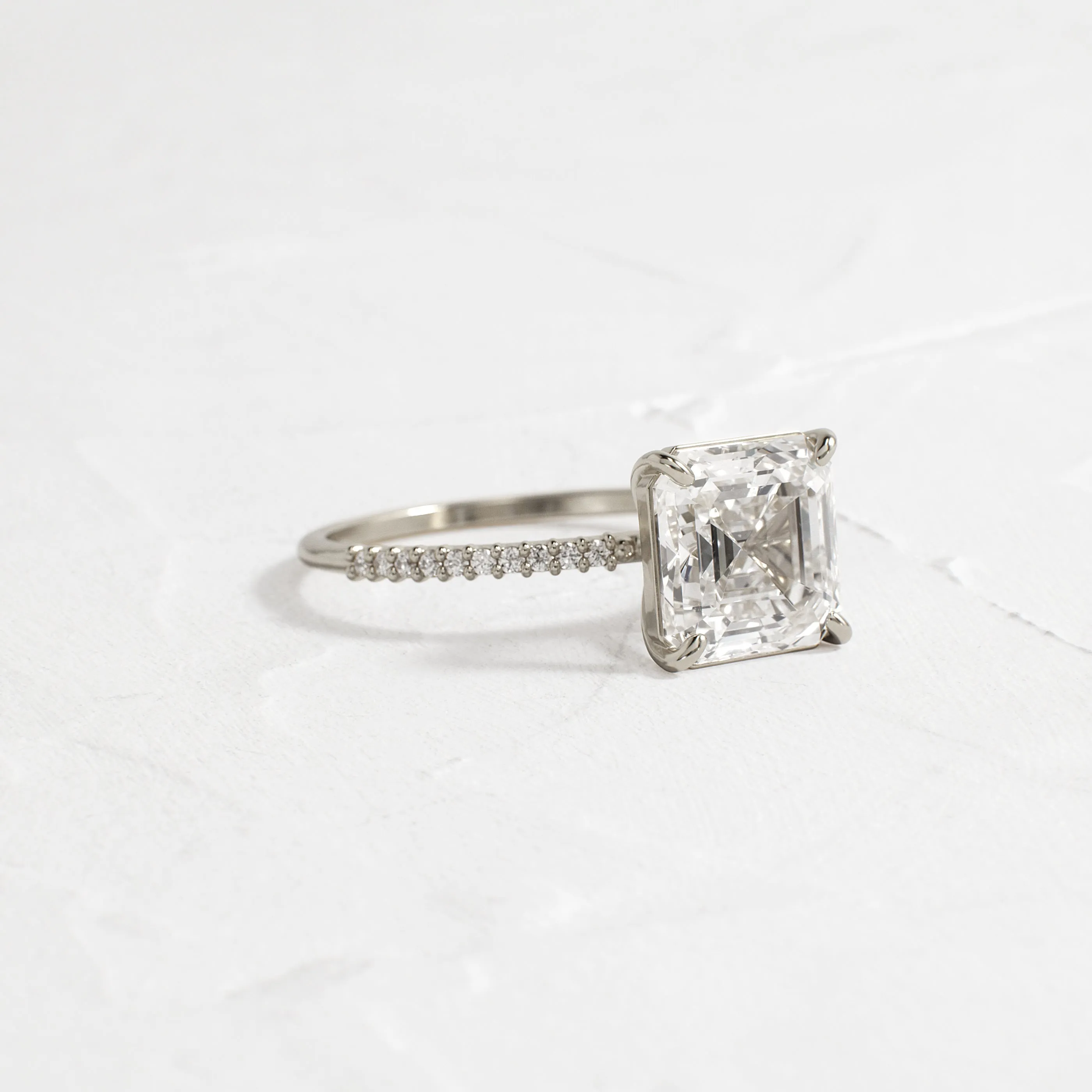 Whisper Ring with Pave Band, Asscher Cut