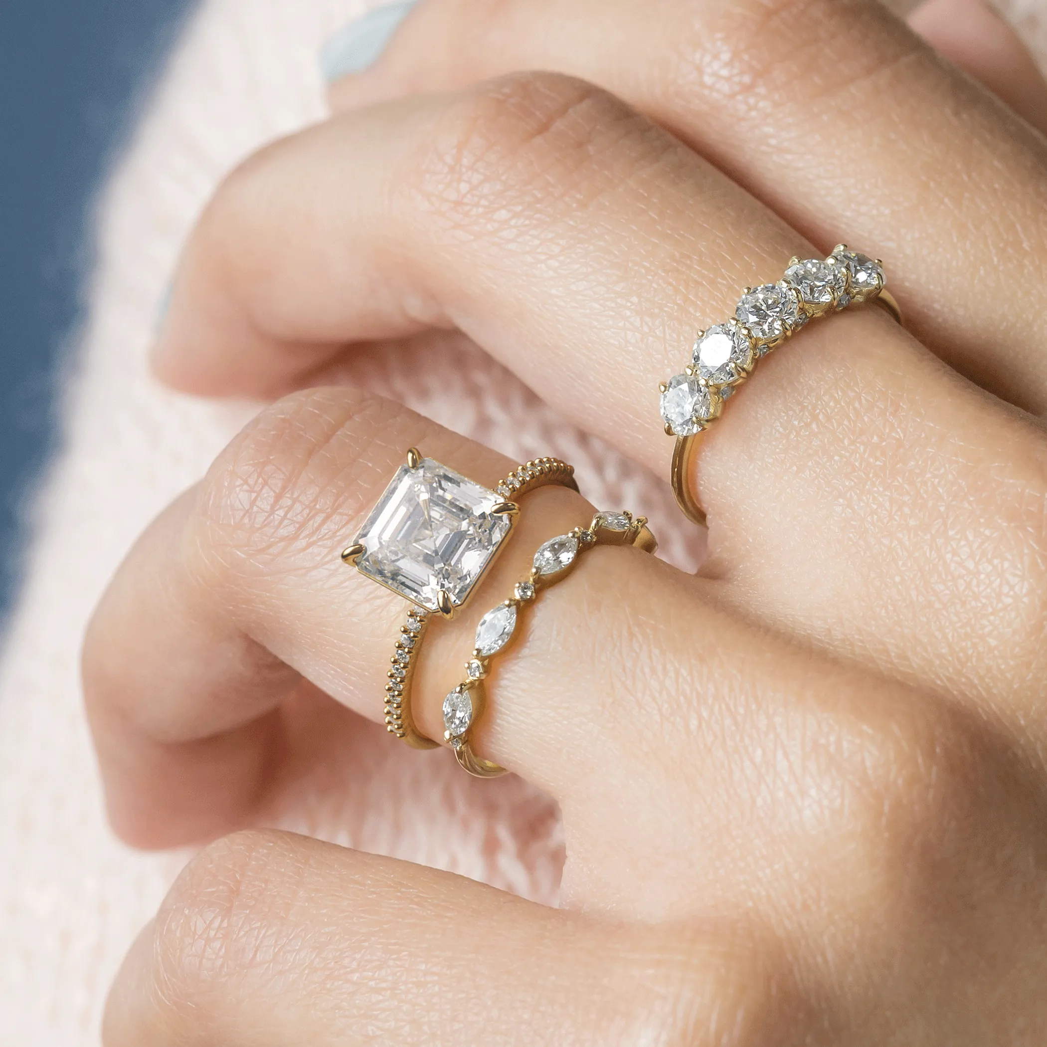 Whisper Ring with Pave Band, Asscher Cut