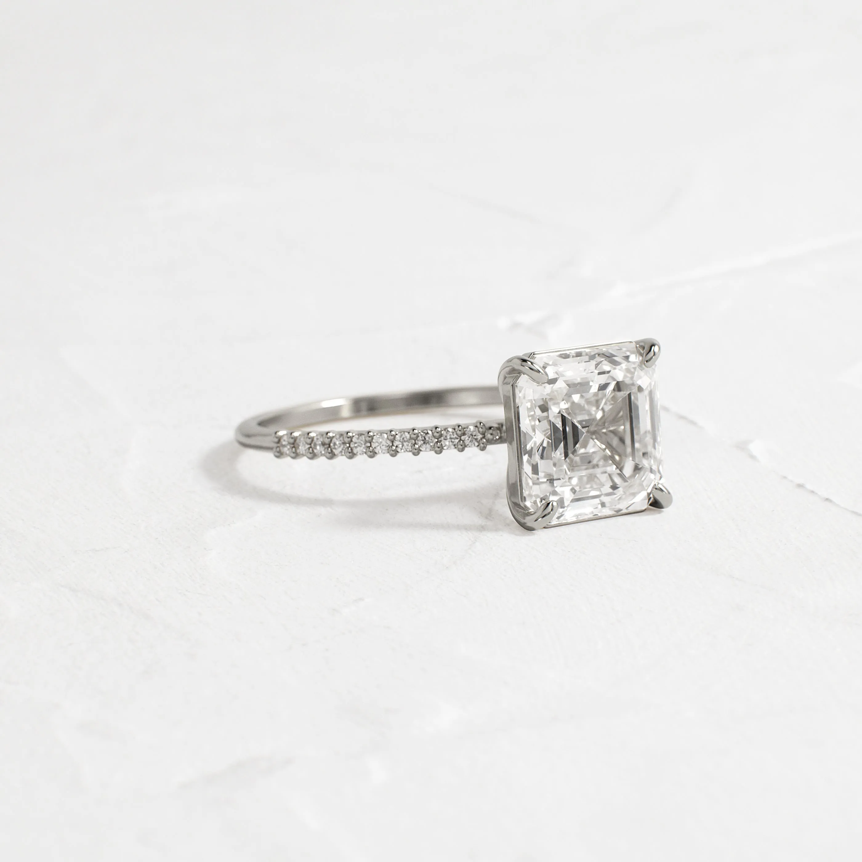 Whisper Ring with Pave Band, Asscher Cut