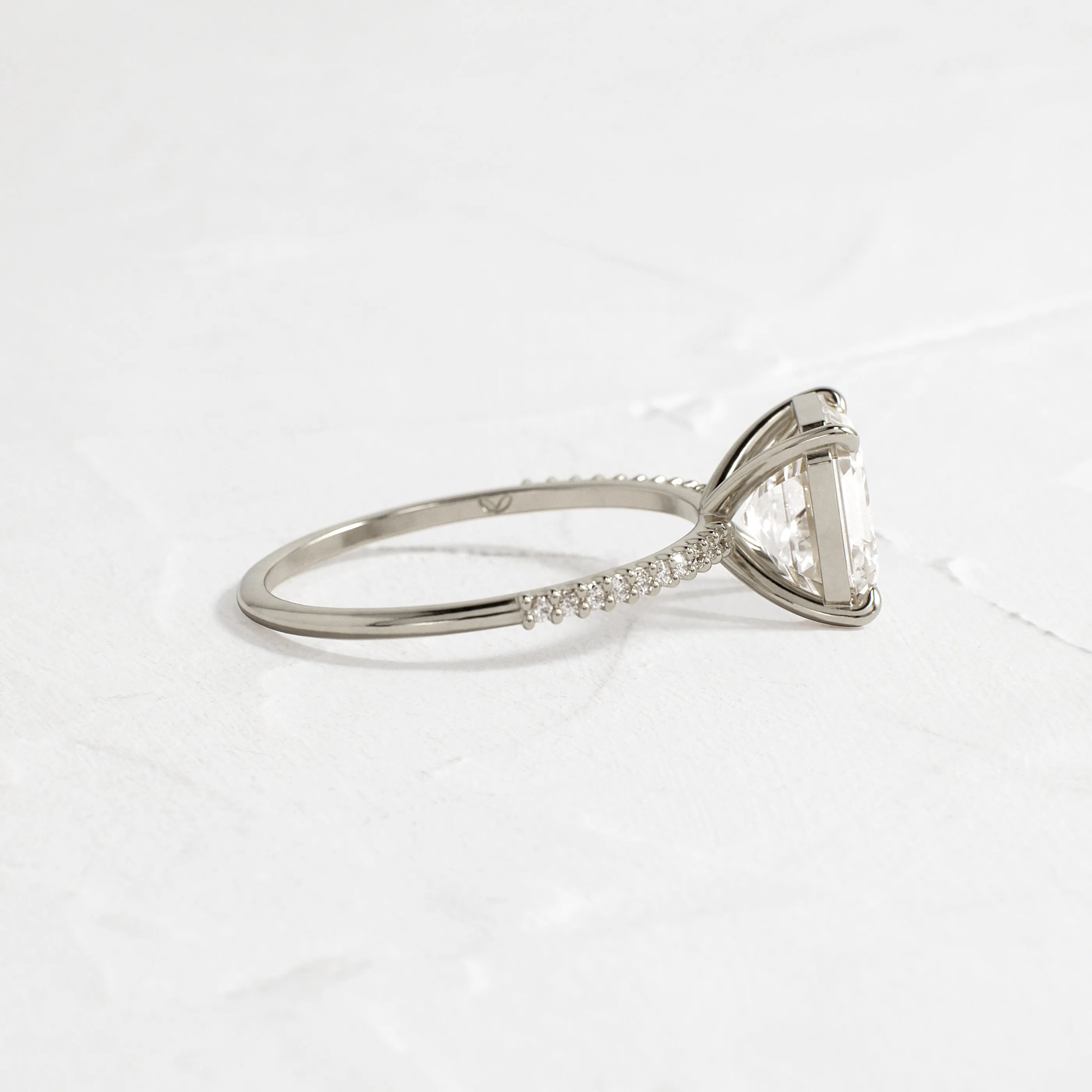 Whisper Ring with Pave Band, Asscher Cut