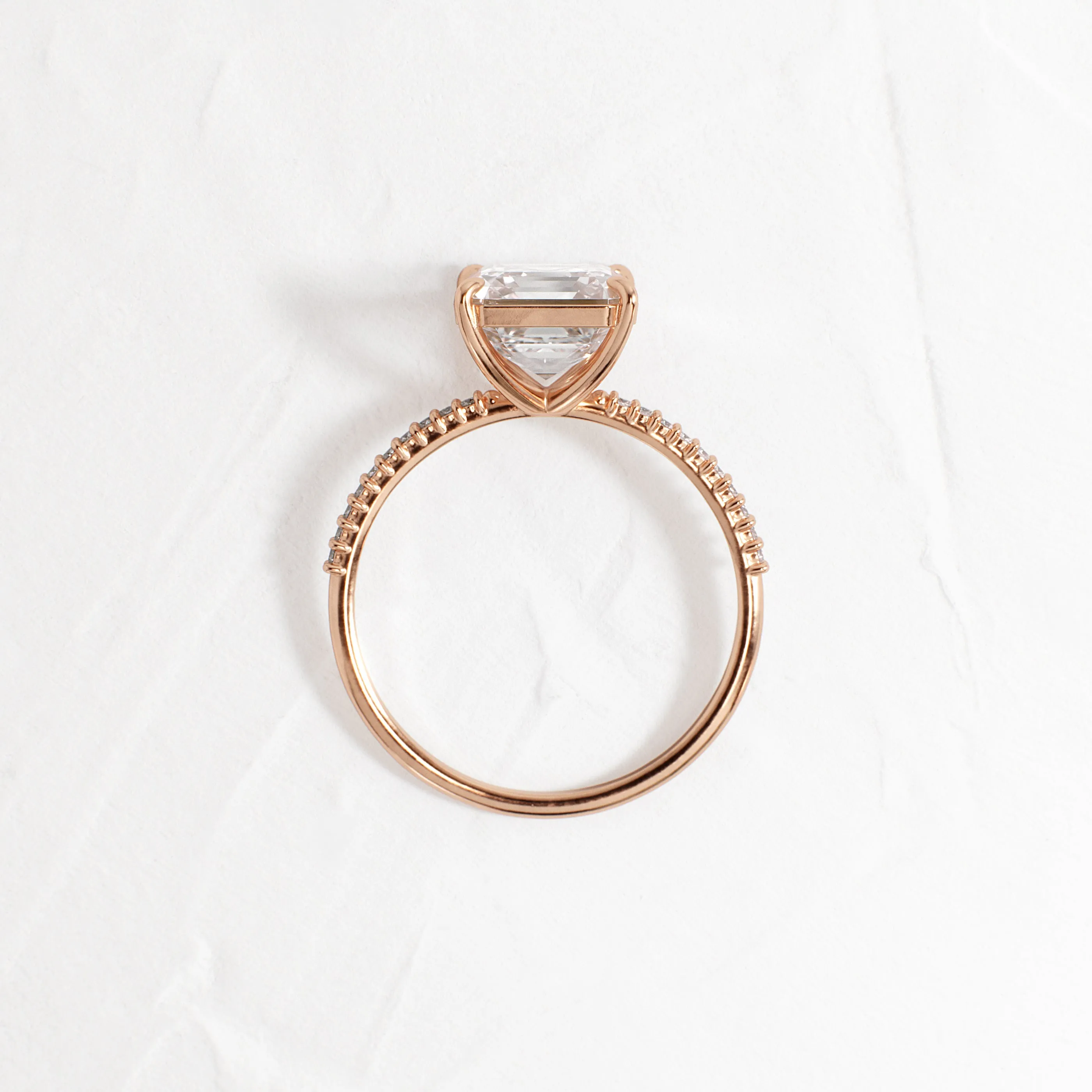 Whisper Ring with Pave Band, Asscher Cut