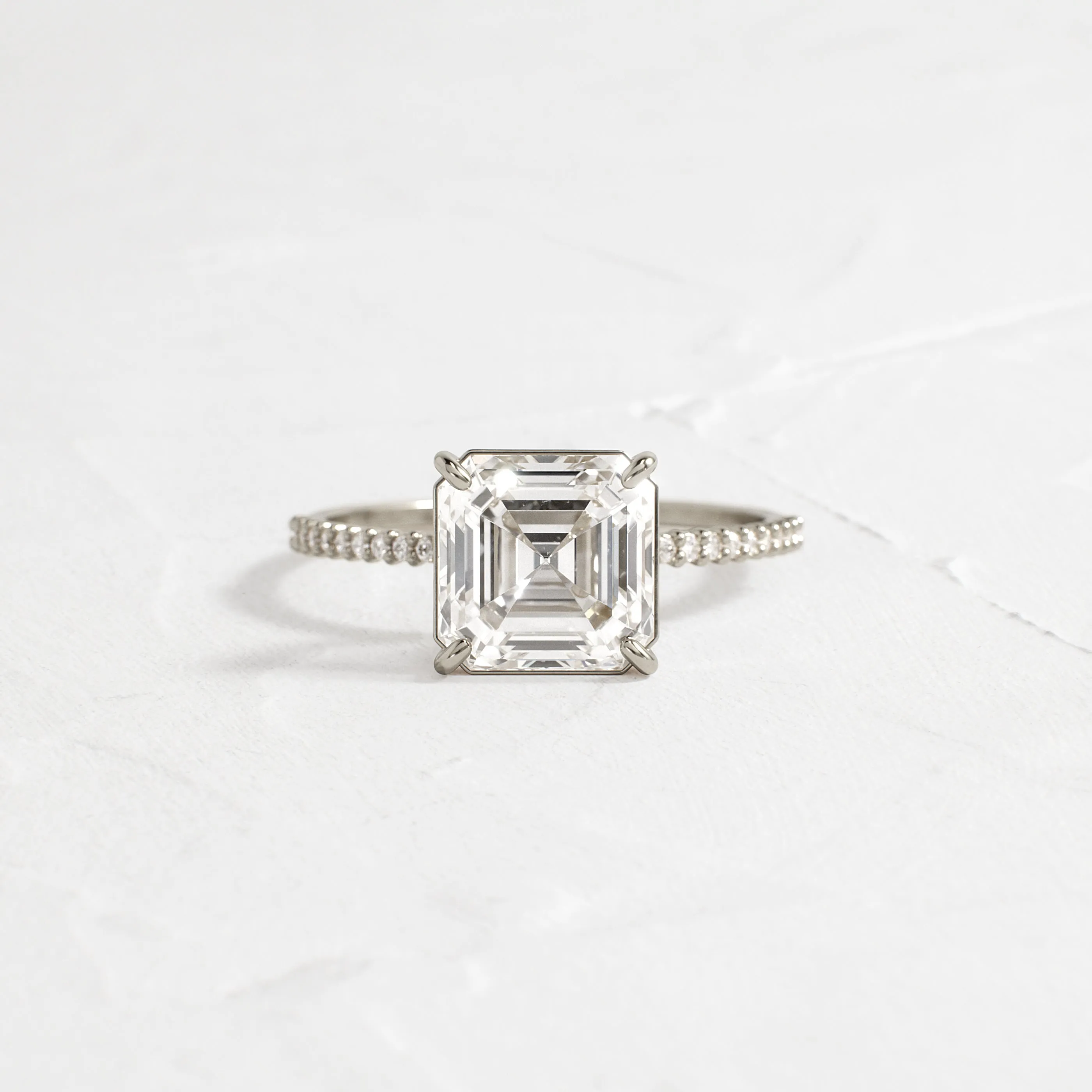 Whisper Ring with Pave Band, Asscher Cut