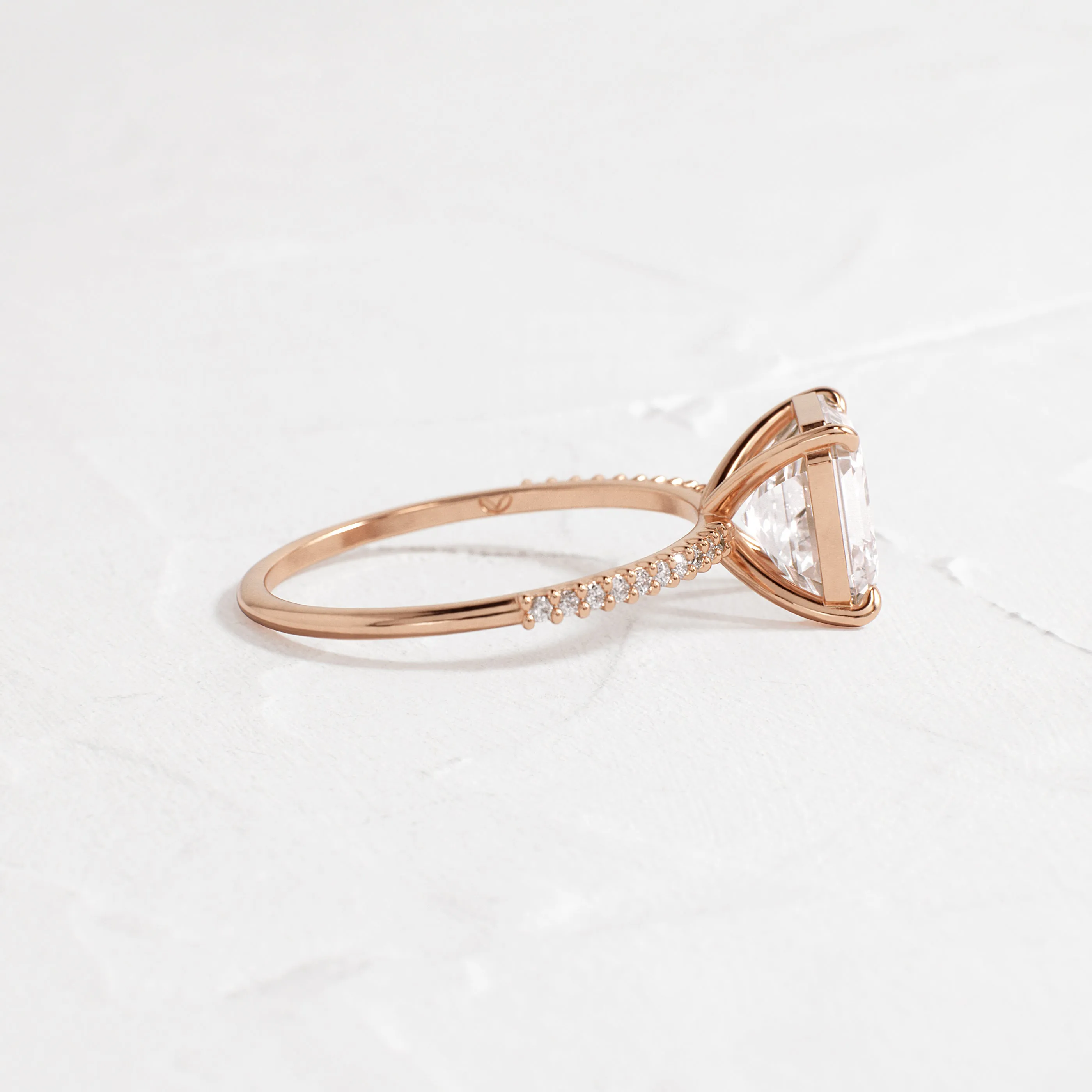 Whisper Ring with Pave Band, Asscher Cut