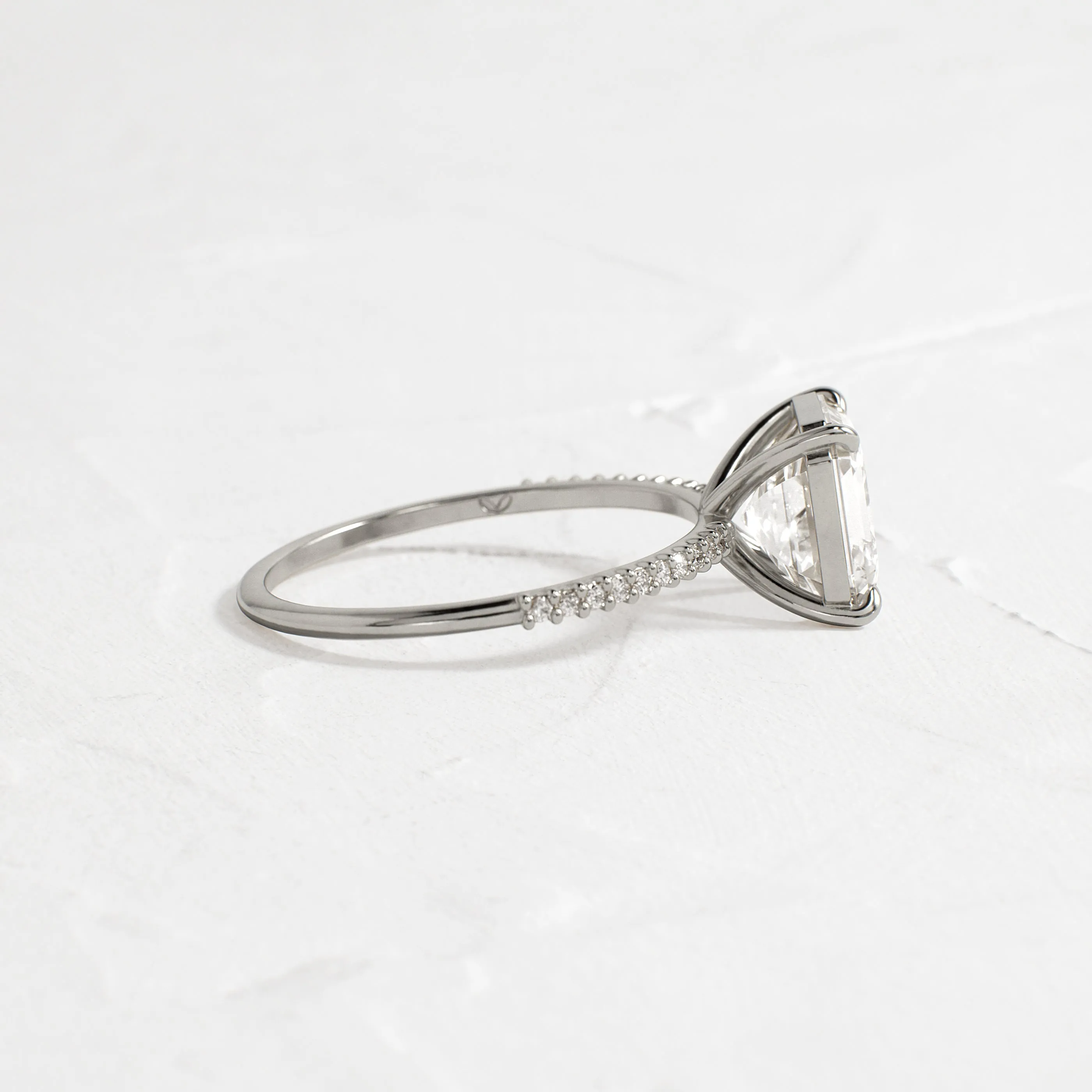 Whisper Ring with Pave Band, Asscher Cut