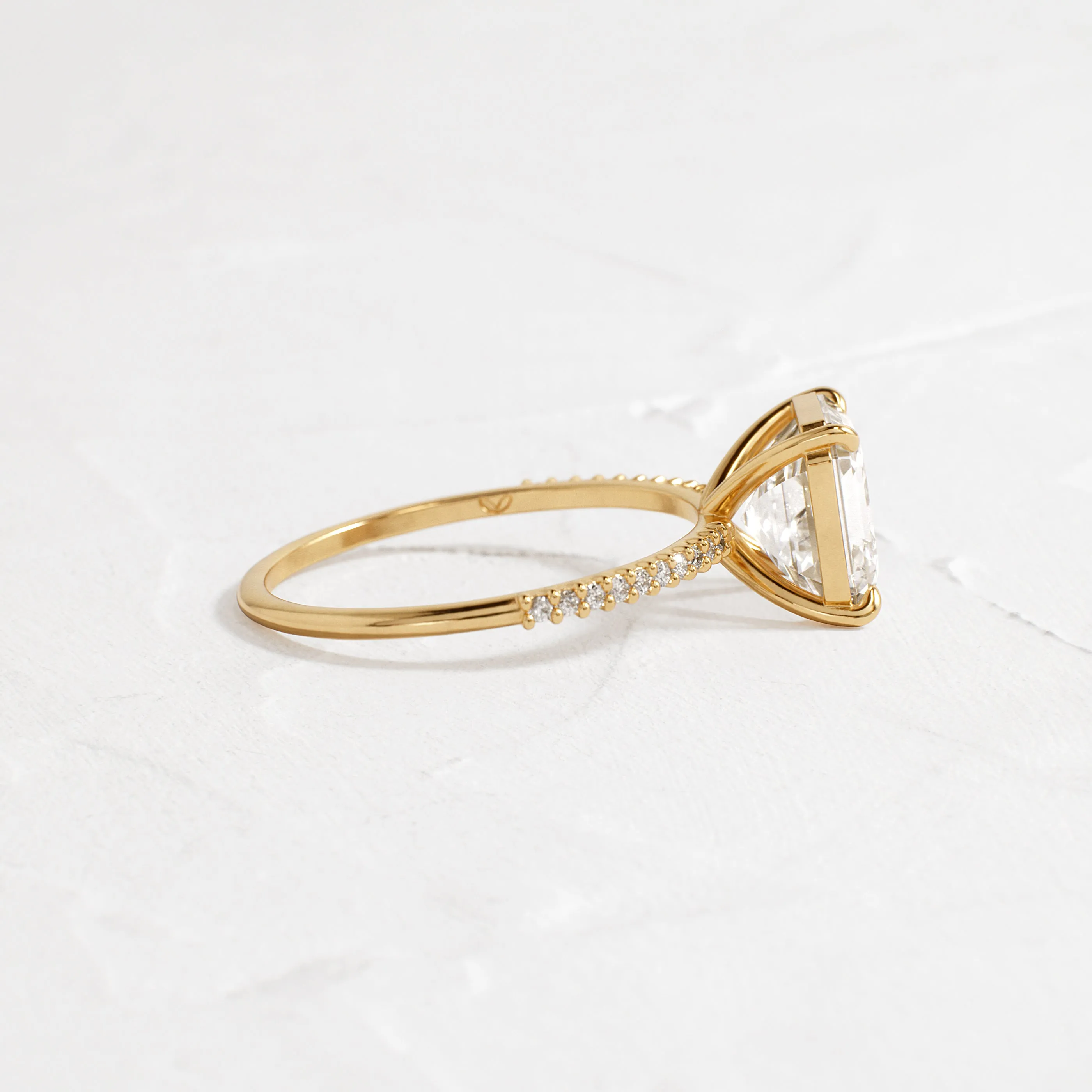 Whisper Ring with Pave Band, Asscher Cut