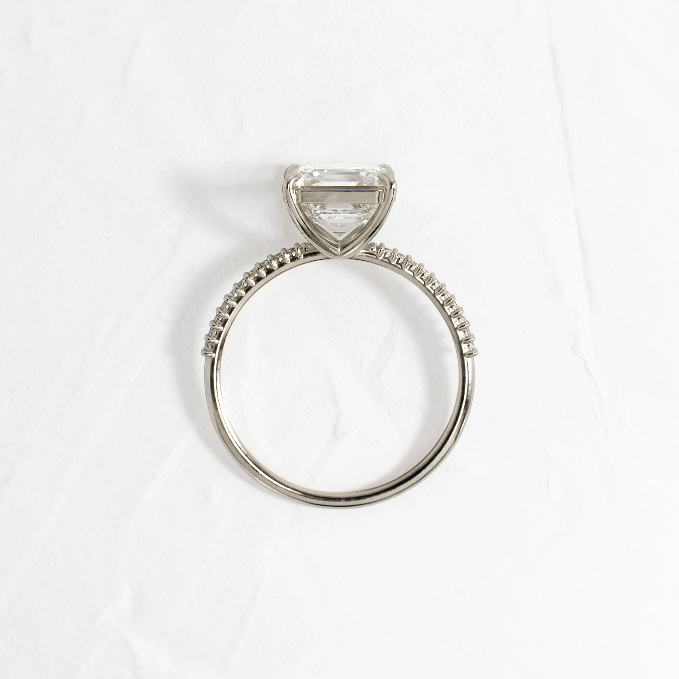 Whisper Ring with Pave Band, Asscher Cut