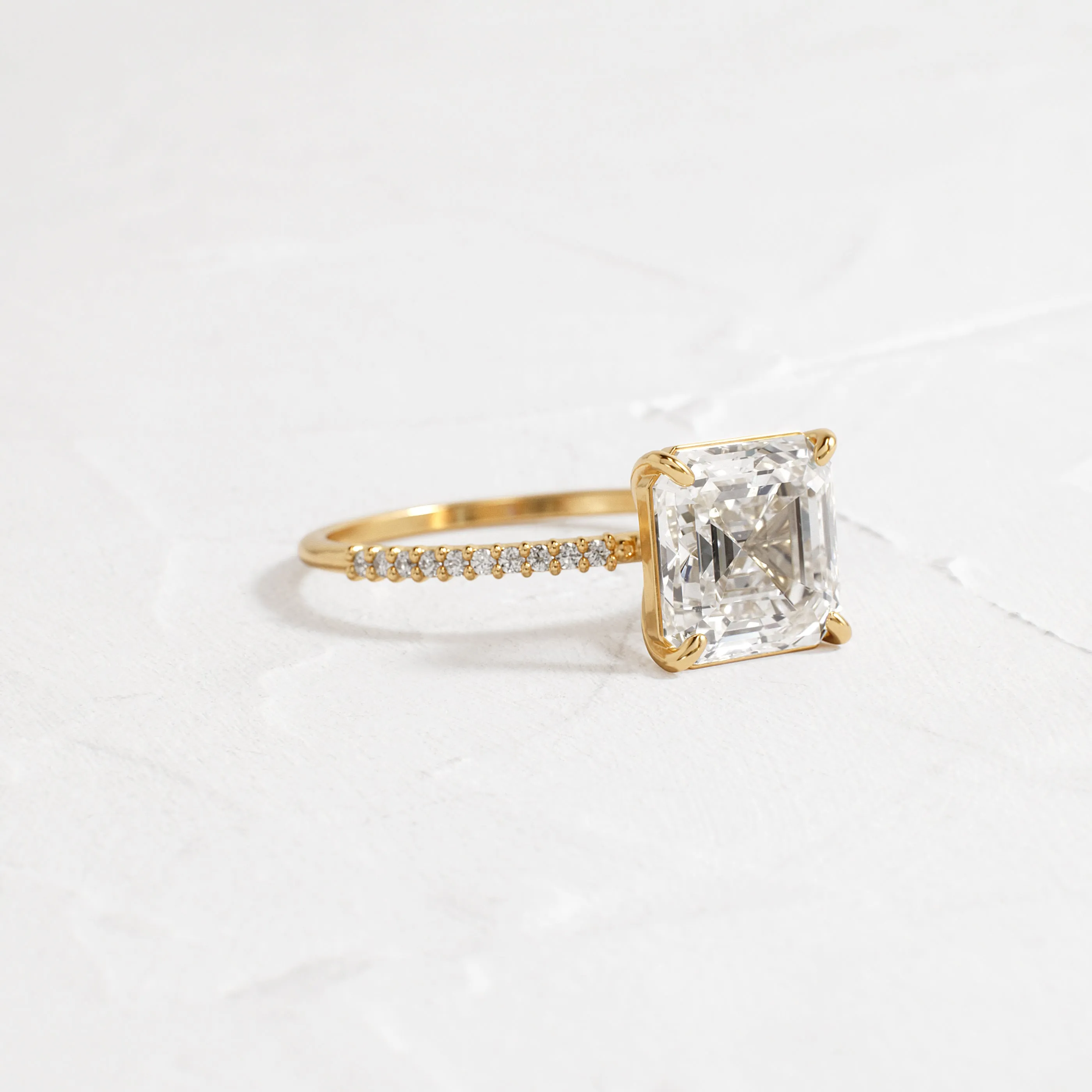 Whisper Ring with Pave Band, Asscher Cut