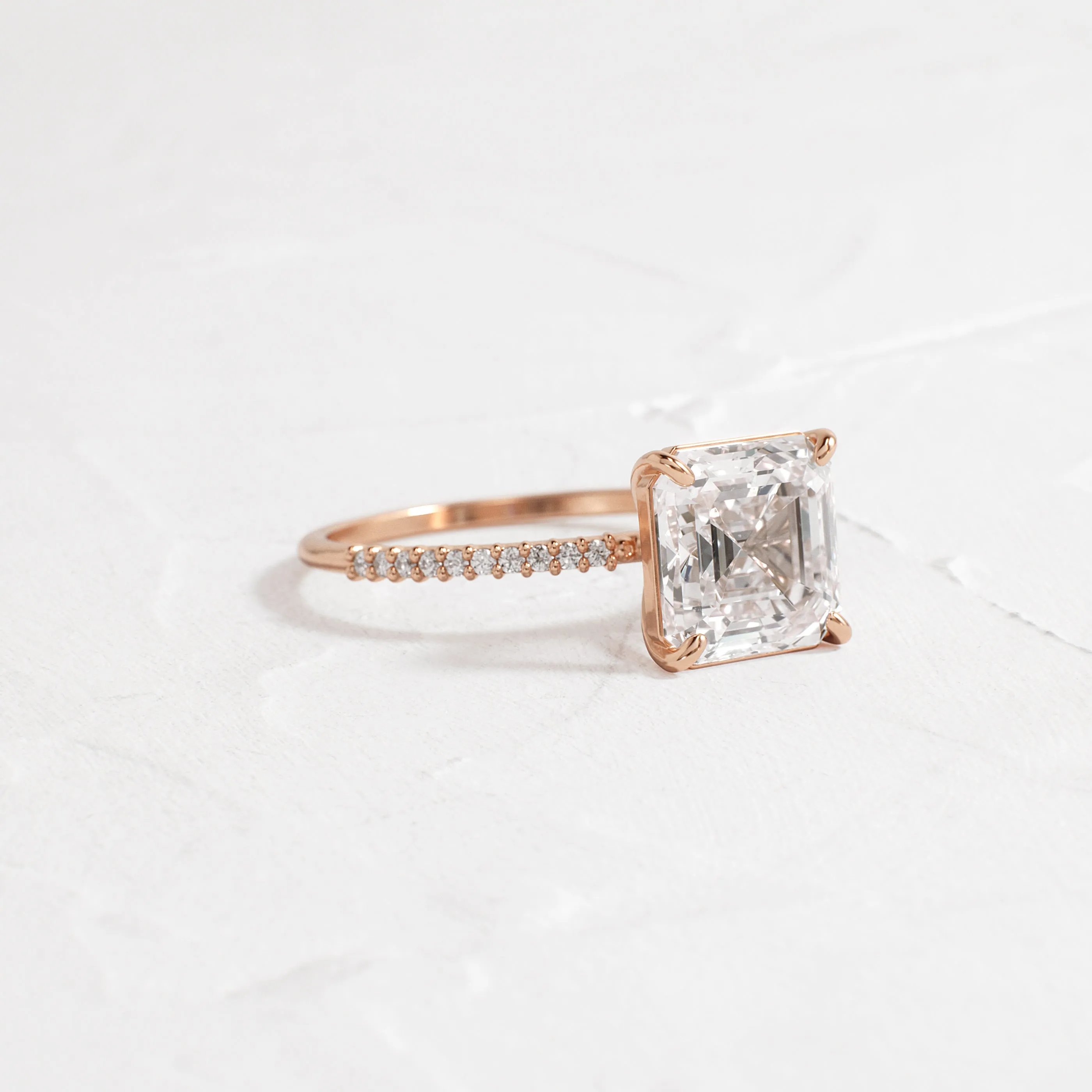 Whisper Ring with Pave Band, Asscher Cut