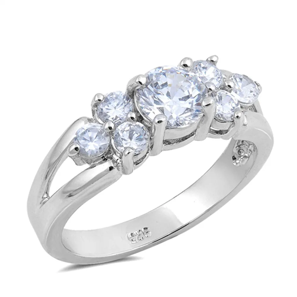 White CZ Cute Round Cluster Wedding Ring New 925 Sterling Silver Band Sizes 5-10