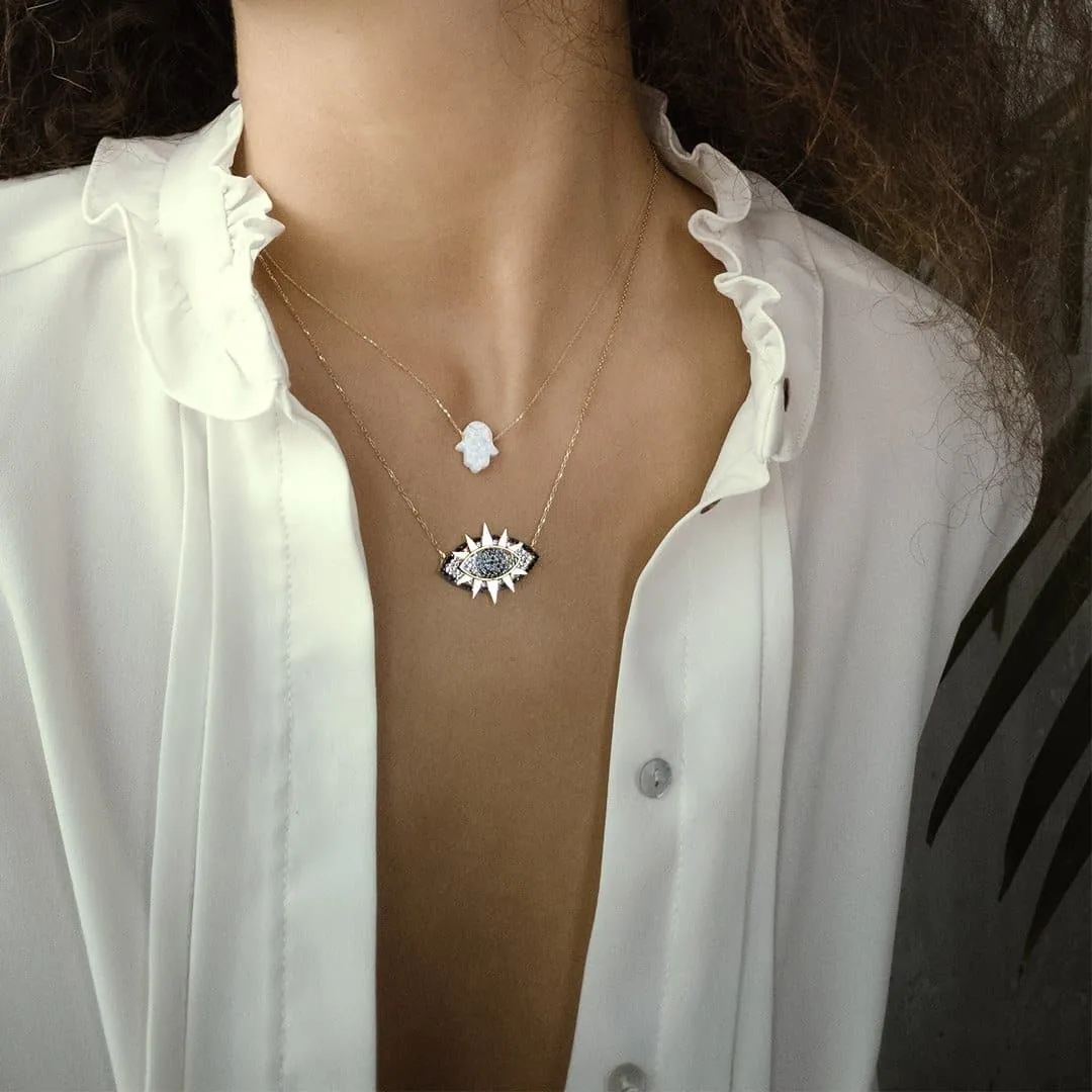 White Fatma Hand Gold Neklace