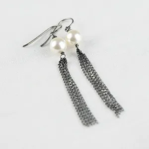 White Pearl Chain Earring