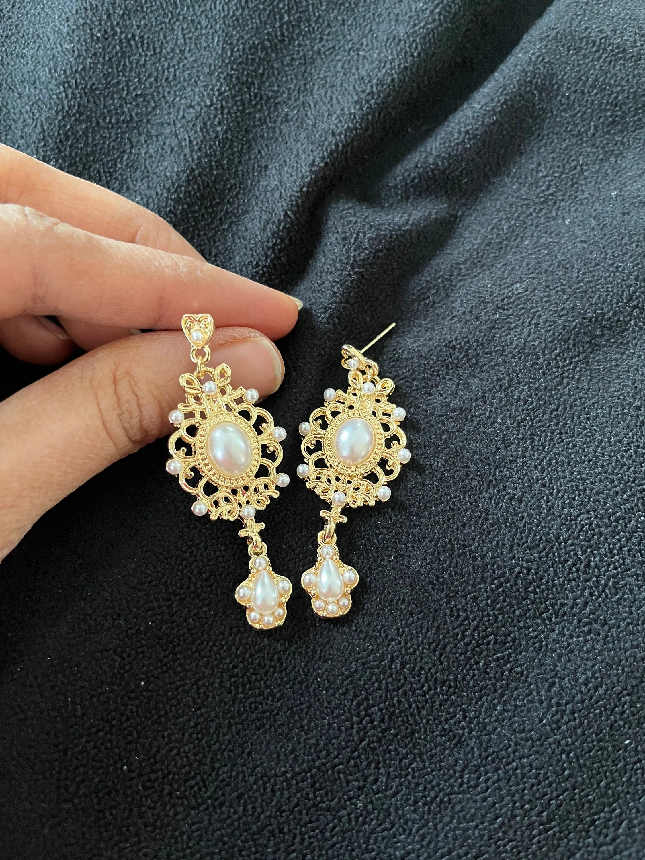 White pearl earrings , long Artificial pearl gold Victorian  earrings , long white earrings  gold bride earrings , white pearl earring