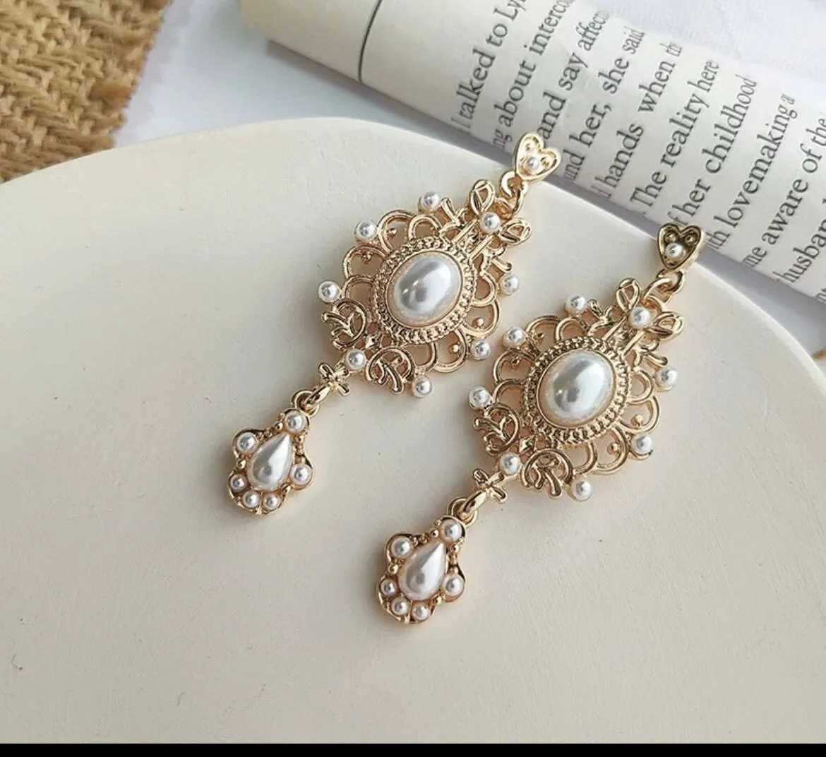 White pearl earrings , long Artificial pearl gold Victorian  earrings , long white earrings  gold bride earrings , white pearl earring