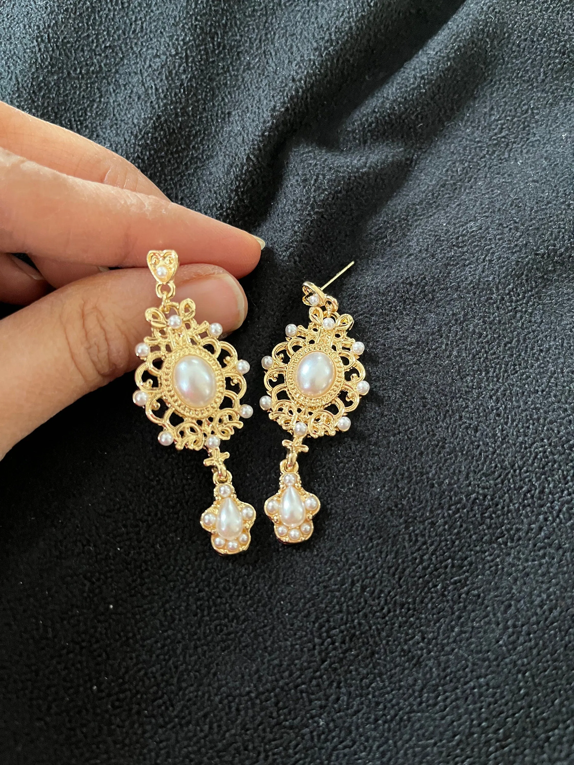 White pearl earrings , long Artificial pearl gold Victorian  earrings , long white earrings  gold bride earrings , white pearl earring
