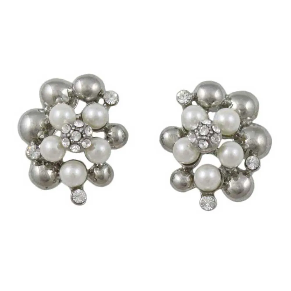White Pearls with Silver Balls Clip On Earring - PRE120C