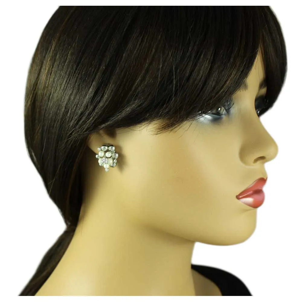White Pearls with Silver Balls Clip On Earring - PRE120C