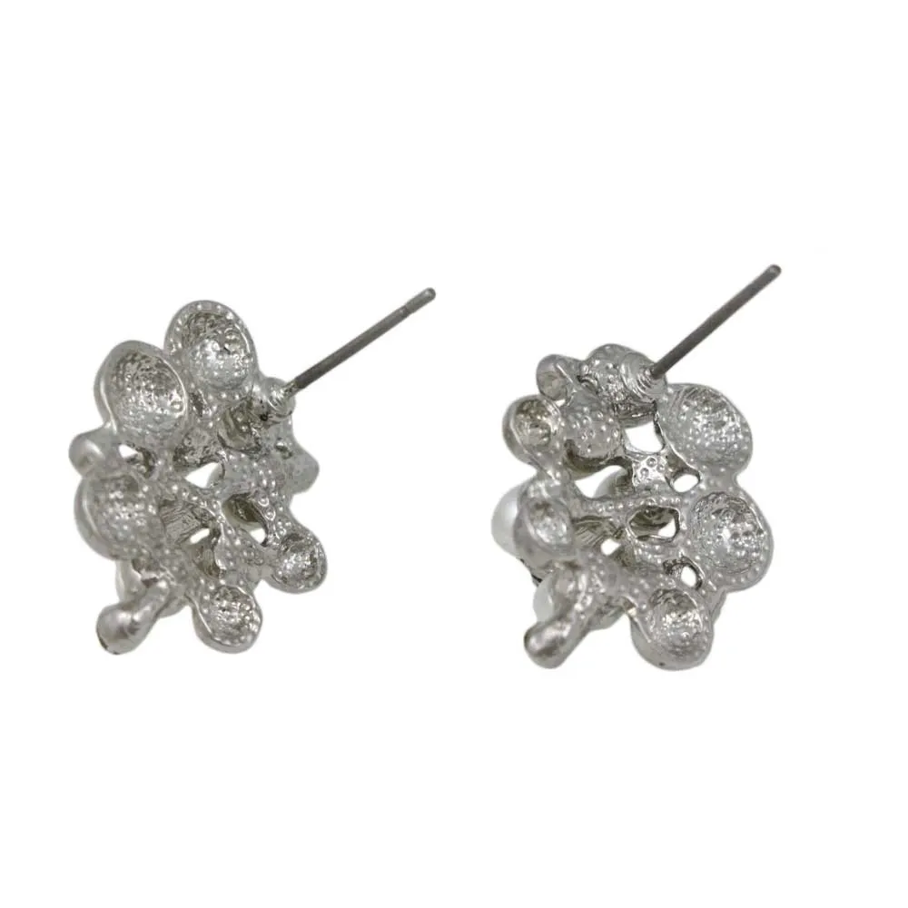 White Pearls with Silver Balls Pierced Earring - PRE120