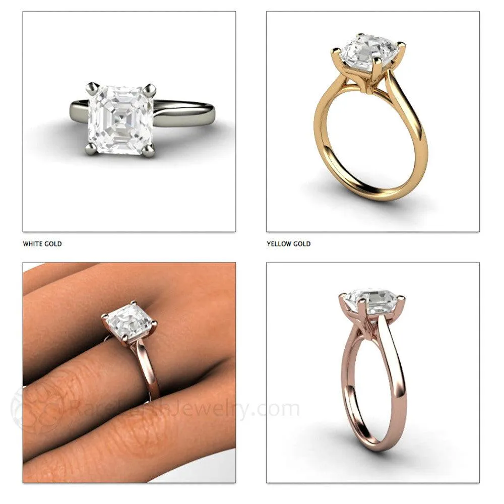 White Sapphire Solitaire Engagement Ring Square Asscher Cut