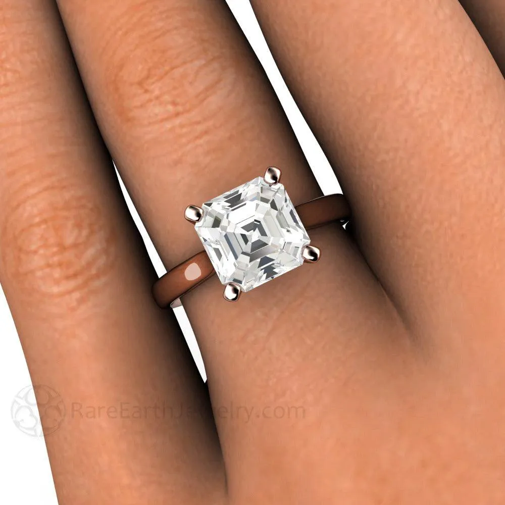 White Sapphire Solitaire Engagement Ring Square Asscher Cut