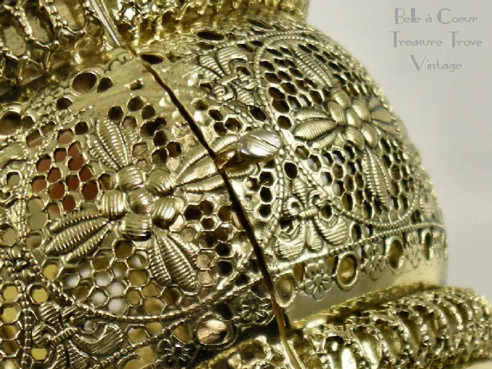Whiting and Davis Vintage Goldtone Filigree Cuff Bracelet Huge