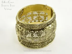 Whiting and Davis Vintage Goldtone Filigree Cuff Bracelet Huge