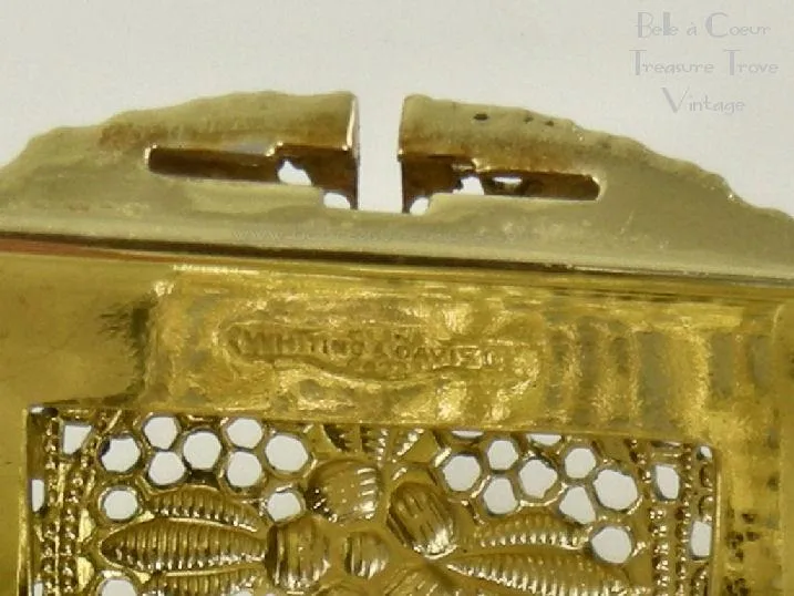 Whiting and Davis Vintage Goldtone Filigree Cuff Bracelet Huge