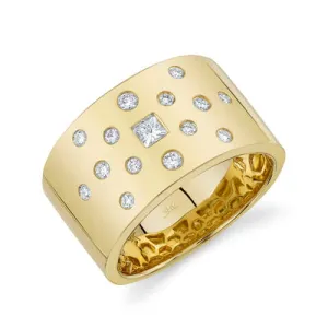 Wide Princess Cut Diamond Scatter Ring