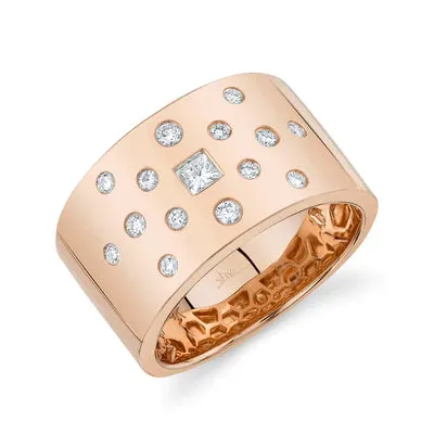 Wide Princess Cut Diamond Scatter Ring
