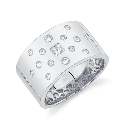 Wide Princess Cut Diamond Scatter Ring