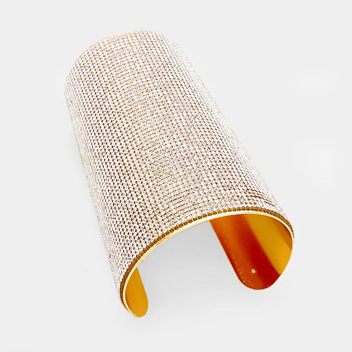 Wide Rhinestone Cuff Bracelet on Gold | 361346