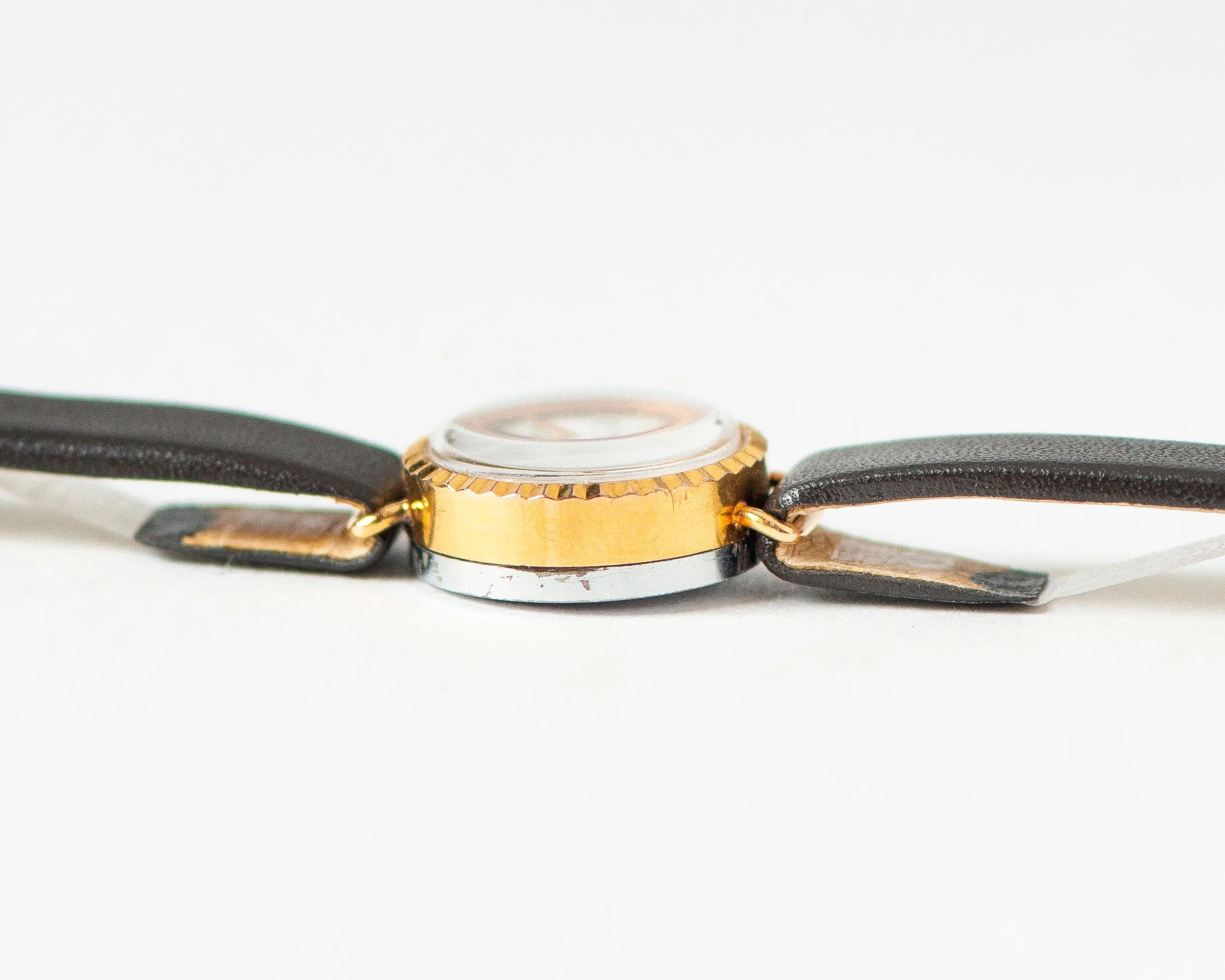 Women wristwatch Seagull gold plated sunburst case, dainty women watch, vintage rare design watch classic gift, new premium leather strap