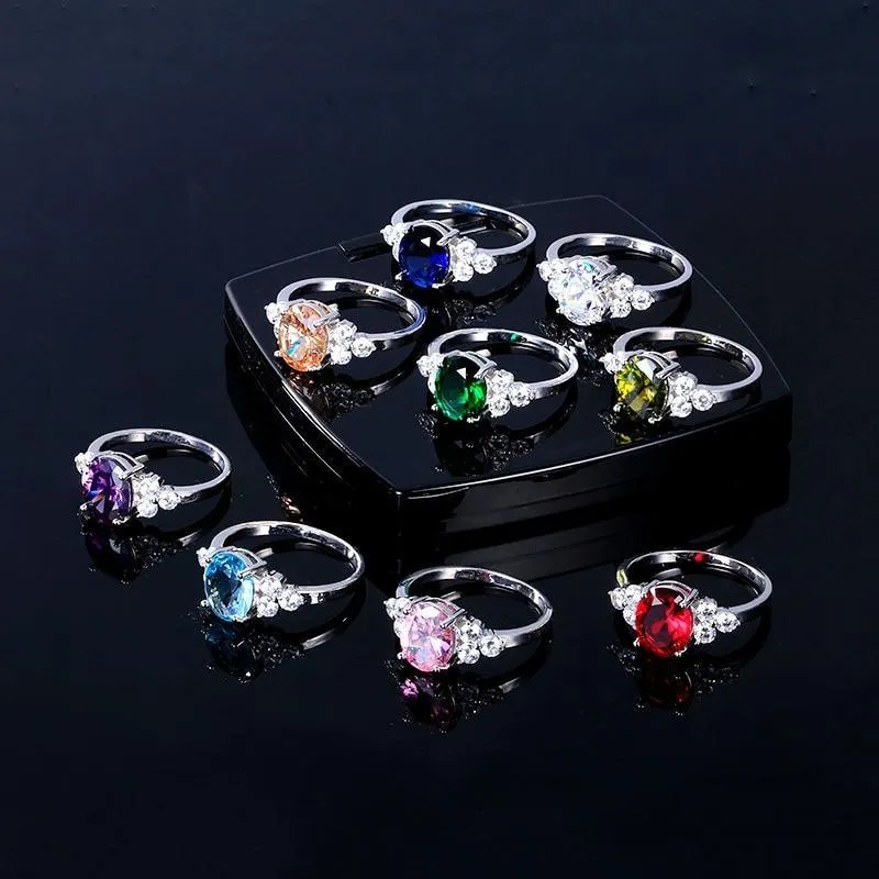 Women's Modern Elegant Jewelry 925 Sterling Silver Rings Premium White Pink Light Blue Champagne Zircon Oval Luxury Wedding Ring