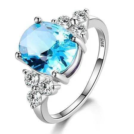 Women's Modern Elegant Jewelry 925 Sterling Silver Rings Premium White Pink Light Blue Champagne Zircon Oval Luxury Wedding Ring