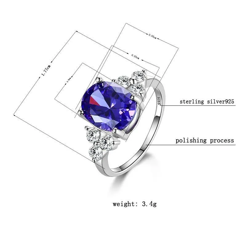 Women's Modern Elegant Jewelry 925 Sterling Silver Rings Premium White Pink Light Blue Champagne Zircon Oval Luxury Wedding Ring