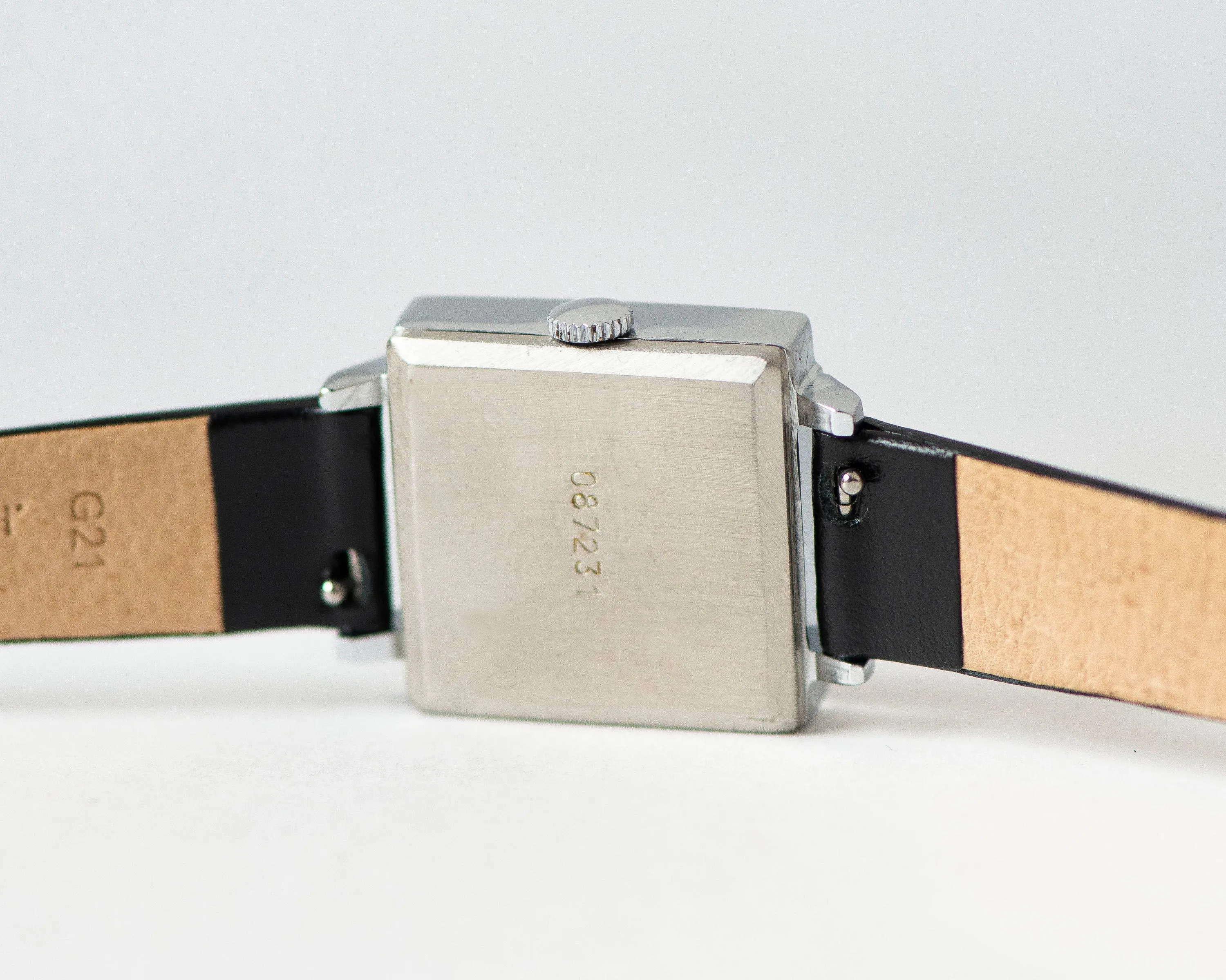 Women's watch tank square Ray vintage gift, unused lady watch silver shade, women wristwatch Roman numerals dial, new luxury leather strap
