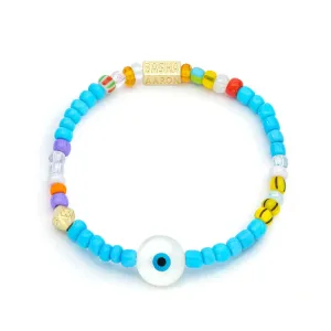 Women's White & Turquoise Beaded Stretch Bracelet