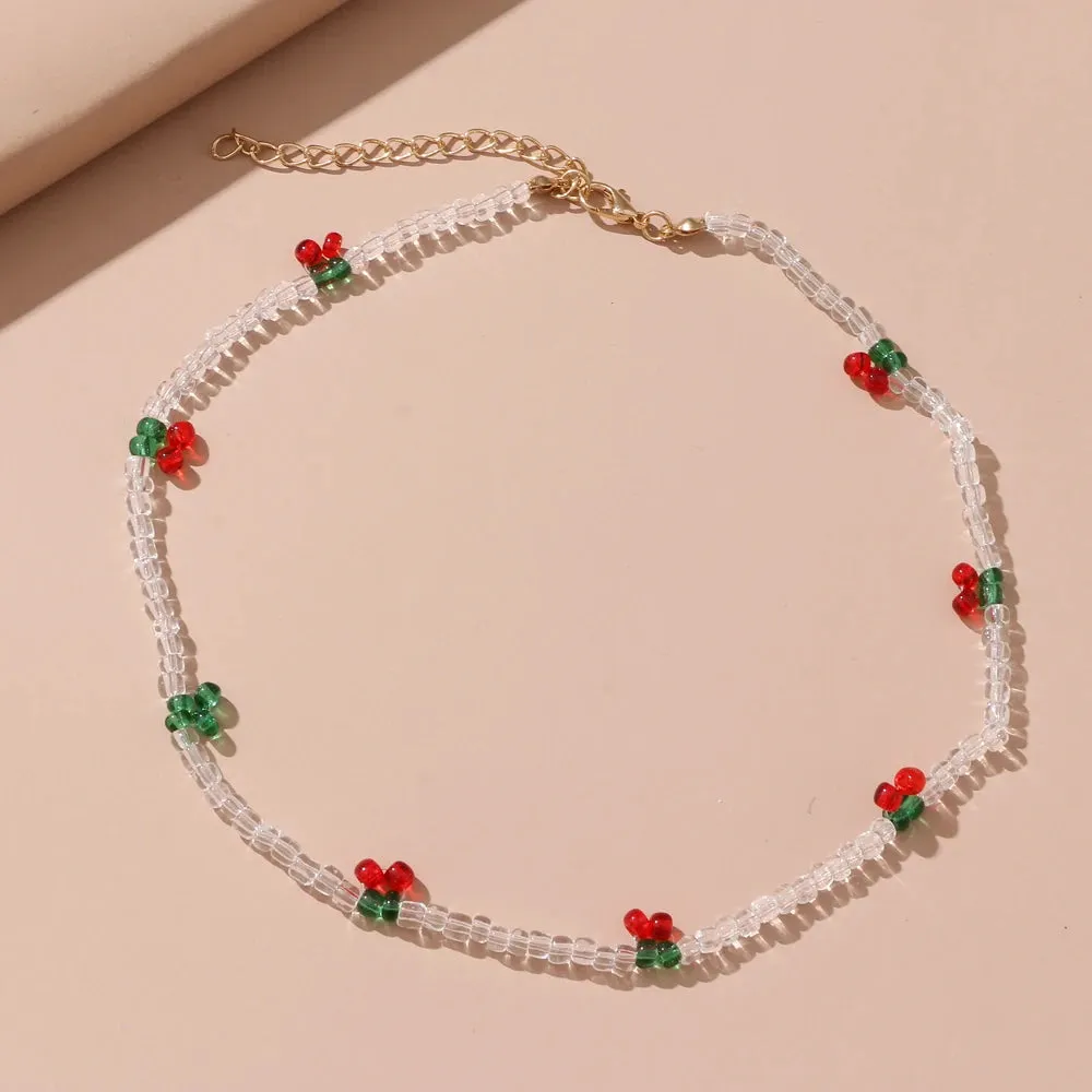 Y2K Artificial Pearls Beads Necklace for Women Girls Red Heart Pendant Cute Love Vintage Choker Necklaces Fashion Jewelry