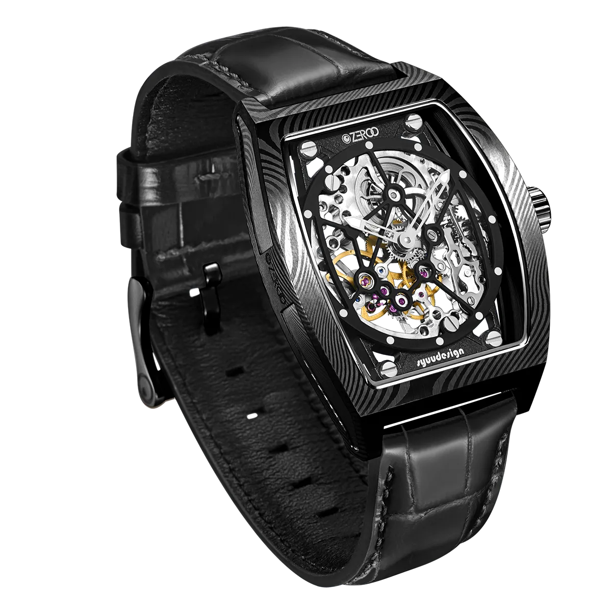 ZEROO M1D Damascus Steel THE AURIGA SKELETON MECHANICALAUTOMATIC WATCH FOR GENTS - ZM001DBBK