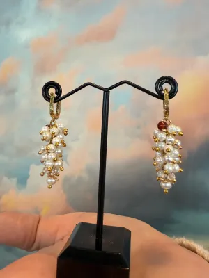 Zhanna Jewelry, Pearl Cluster drop earrings with accent ruby